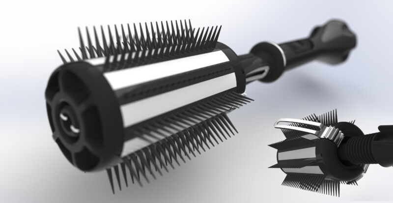 Retractable round brush for rollers with built-in clips - PATENT